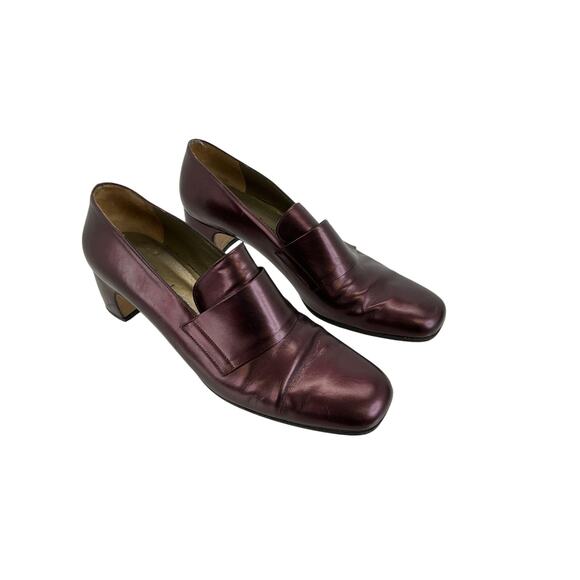 Vintage Metallic Oxblood YSL Burgundy Leather Loafers Made in Italy 8.5M - Picture 1 of 8